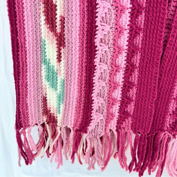 Honeybea Upcycled Vintage Afghan Sweater Cardigan OS Pink - Picture 7 of 13